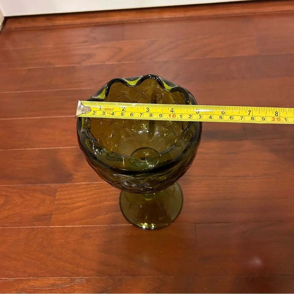 VTG Indiana Glass Avocado Green Pedestal 9